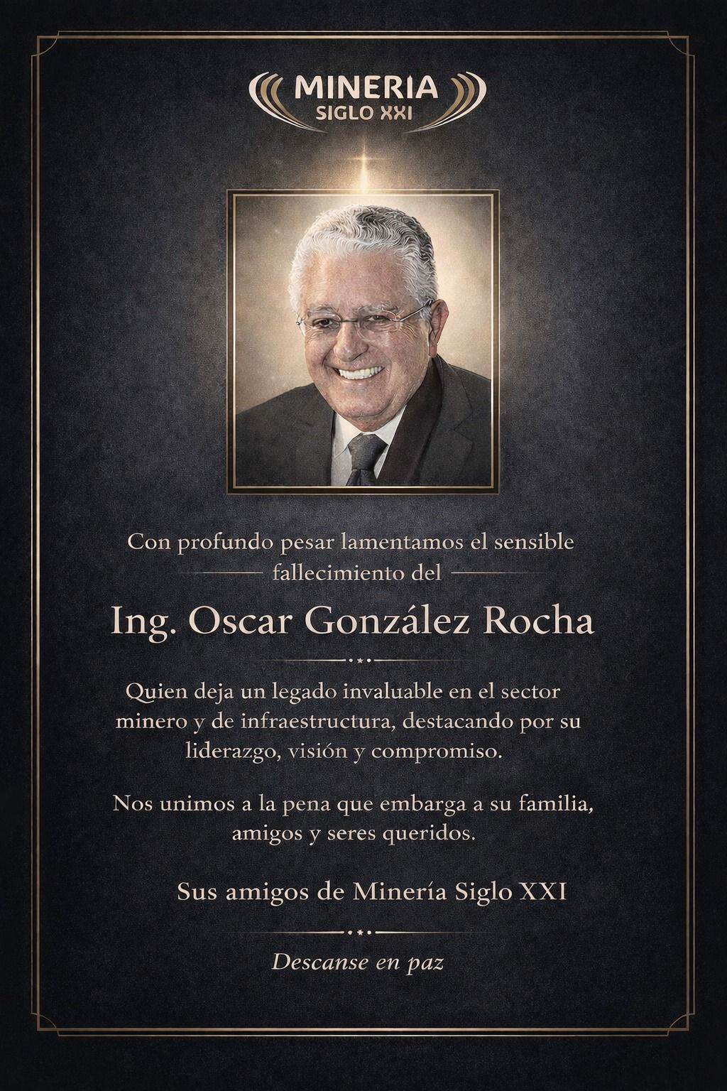 Esquela del Ing. Oscar González Rocha